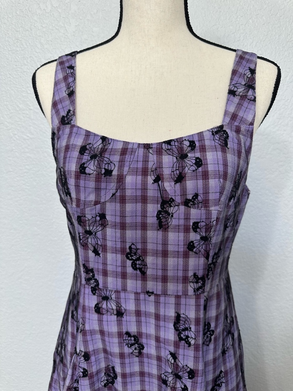 Cotre Midi Dress Size L Plaid Butterfly Soft Grunge Punk Whimsical Cottagecore